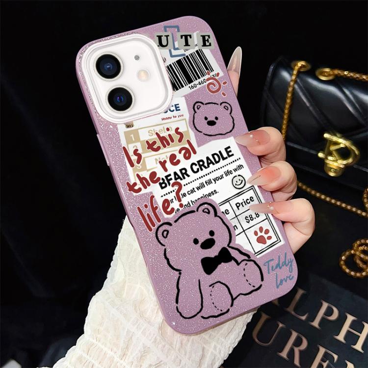 Custodia ibrida PC TPU con orsetto glitter per iPhone