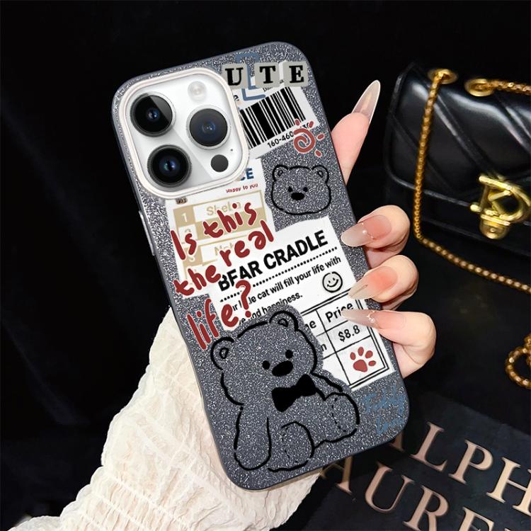 Custodia ibrida PC TPU con orsetto glitter per iPhone