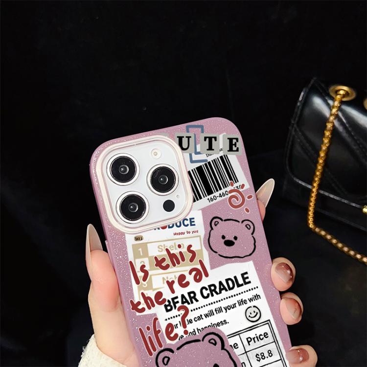 Custodia ibrida PC TPU con orsetto glitter per iPhone