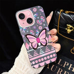 Custodia ibrida PC TPU glitter farfalle rosa per iPhone