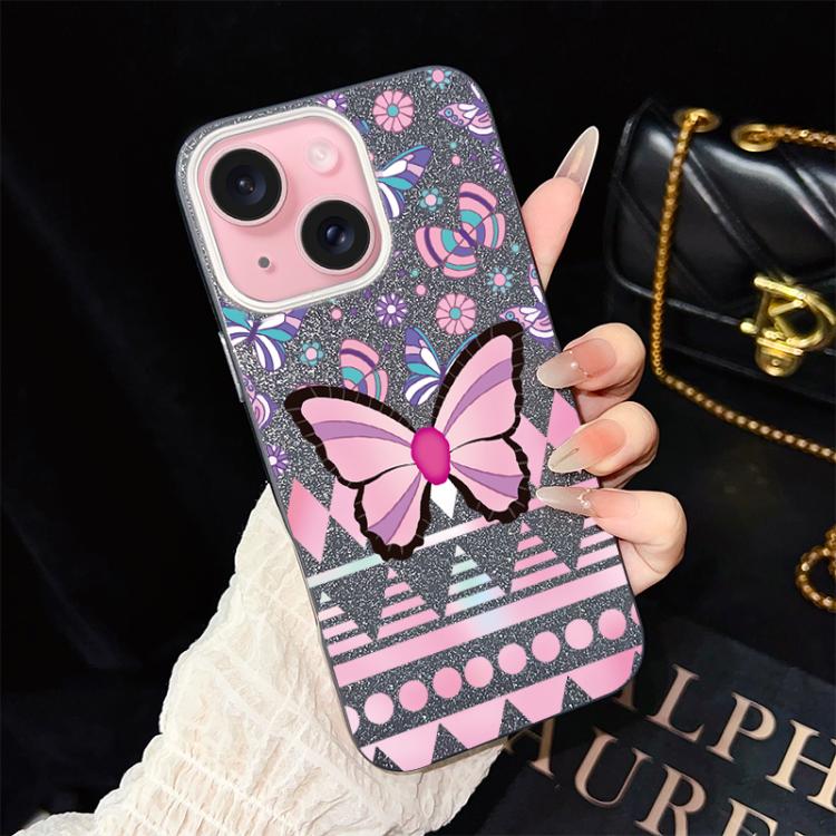 Custodia ibrida PC TPU glitter farfalle rosa per iPhone