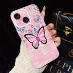 Custodia ibrida PC TPU glitter farfalle rosa per iPhone