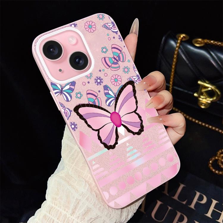 Custodia ibrida PC TPU glitter farfalle rosa per iPhone