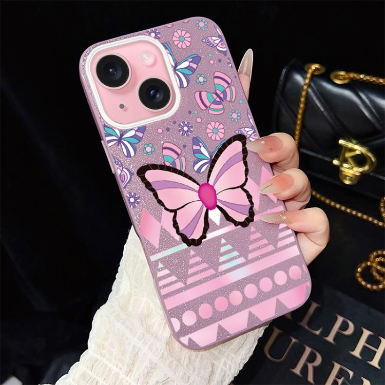 Custodia ibrida PC TPU glitter farfalle rosa per iPhone