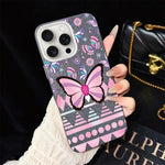 Custodia ibrida PC TPU glitter farfalle rosa per iPhone