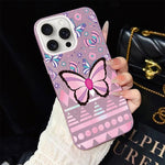 Custodia ibrida PC TPU glitter farfalle rosa per iPhone