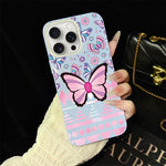 Custodia ibrida PC TPU glitter farfalle rosa per iPhone