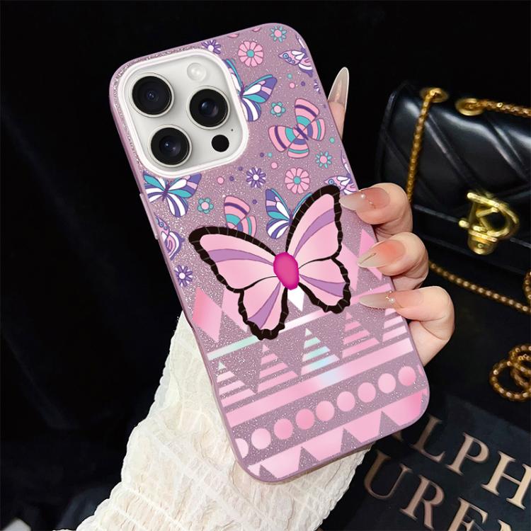 Custodia ibrida PC TPU glitter farfalle rosa per iPhone