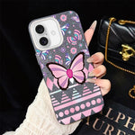 Custodia ibrida PC TPU glitter farfalle rosa per iPhone