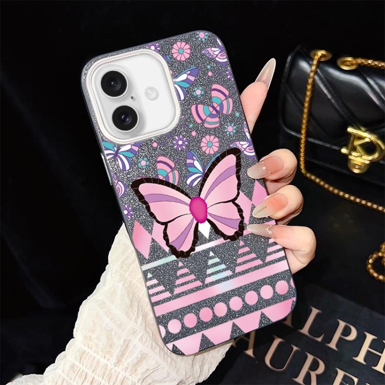 Custodia ibrida PC TPU glitter farfalle rosa per iPhone
