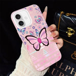Custodia ibrida PC TPU glitter farfalle rosa per iPhone