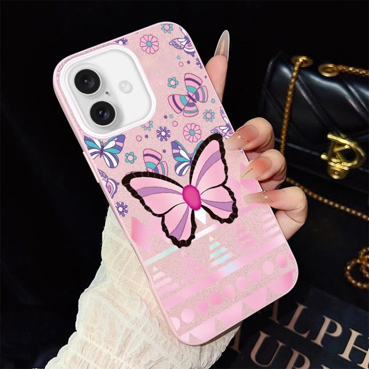 Custodia ibrida PC TPU glitter farfalle rosa per iPhone
