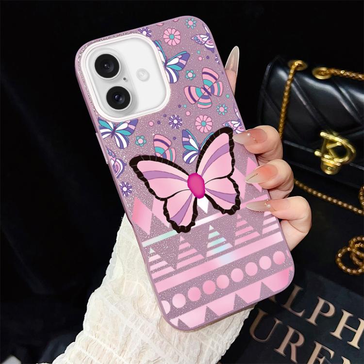 Custodia ibrida PC TPU glitter farfalle rosa per iPhone