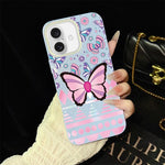 Custodia ibrida PC TPU glitter farfalle rosa per iPhone