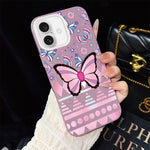 Custodia ibrida PC TPU glitter farfalle rosa per iPhone