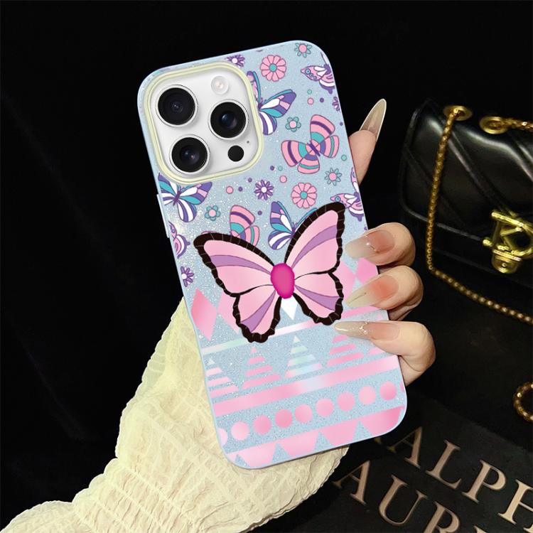 Custodia ibrida PC TPU glitter farfalle rosa per iPhone