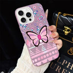 Custodia ibrida PC TPU glitter farfalle rosa per iPhone