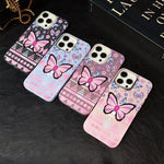 Custodia ibrida PC TPU glitter farfalle rosa per iPhone