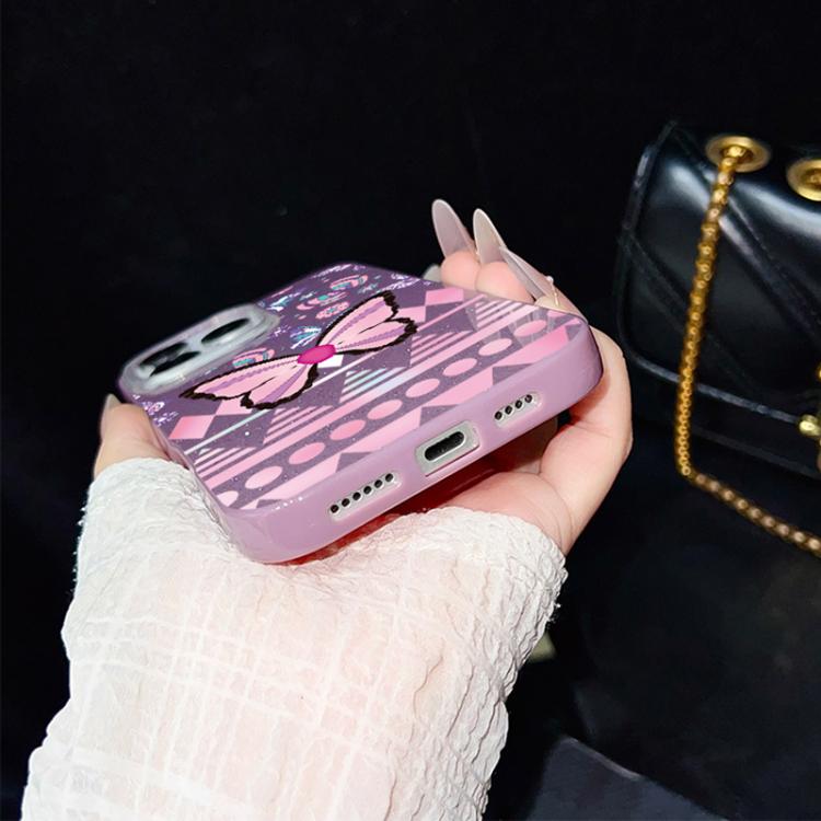 Custodia ibrida PC TPU glitter farfalle rosa per iPhone