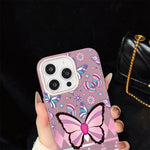 Custodia ibrida PC TPU glitter farfalle rosa per iPhone
