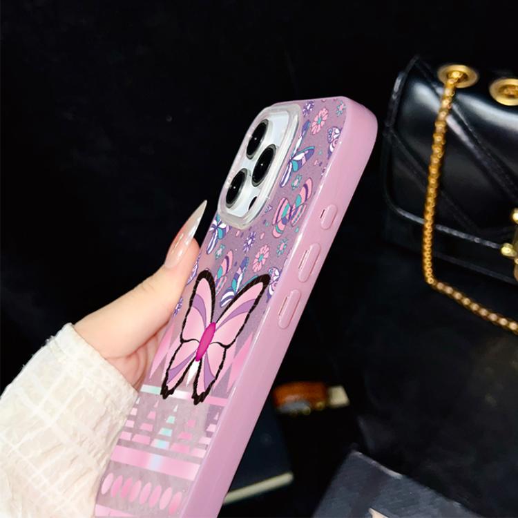 Custodia ibrida PC TPU glitter farfalle rosa per iPhone
