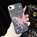Custodia ibrida PC TPU con stelle rosa e farfalle per iPhone