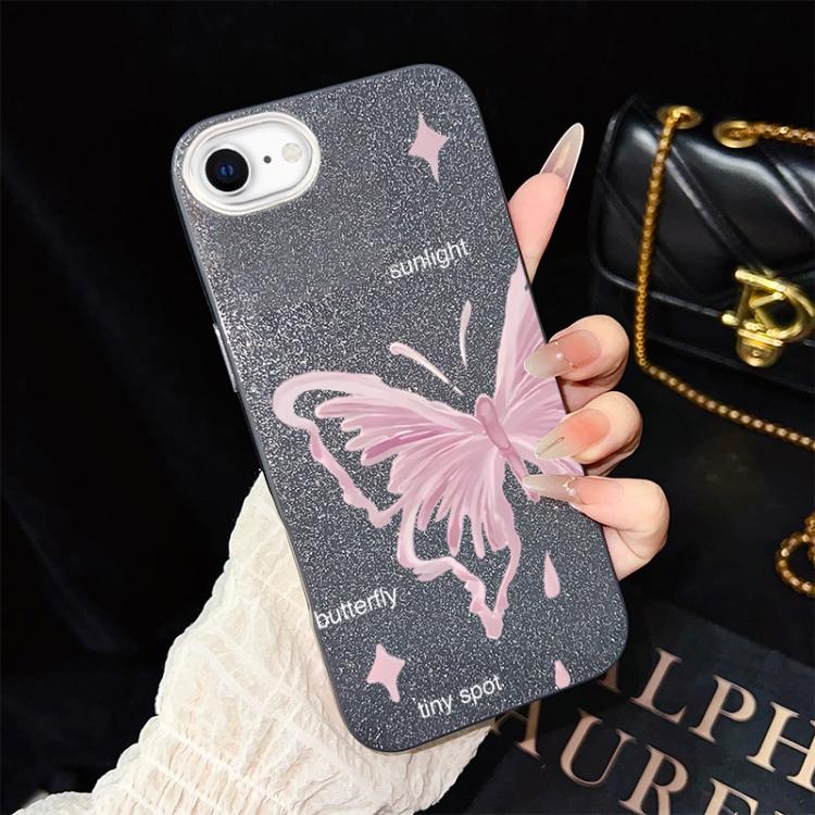 Custodia ibrida PC TPU con stelle rosa e farfalle per iPhone
