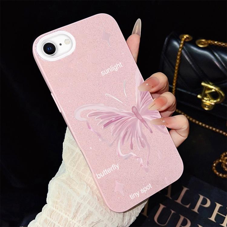 Custodia ibrida PC TPU con stelle rosa e farfalle per iPhone