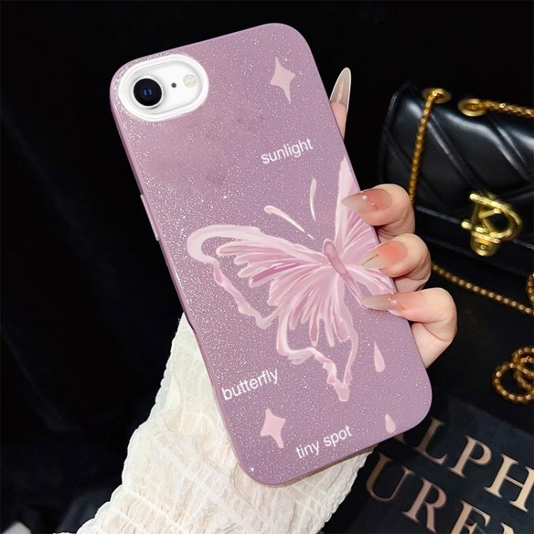 Custodia ibrida PC TPU con stelle rosa e farfalle per iPhone
