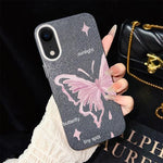 Custodia ibrida PC TPU con stelle rosa e farfalle per iPhone