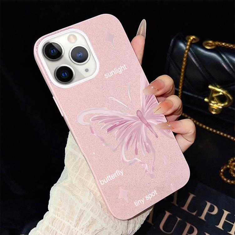 Custodia ibrida PC TPU con stelle rosa e farfalle per iPhone