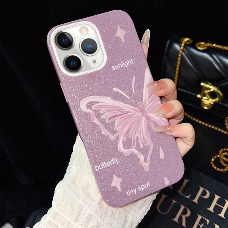 Custodia ibrida PC TPU con stelle rosa e farfalle per iPhone