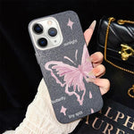Custodia ibrida PC TPU con stelle rosa e farfalle per iPhone