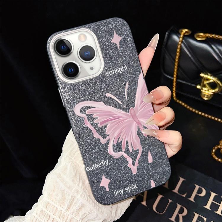 Custodia ibrida PC TPU con stelle rosa e farfalle per iPhone