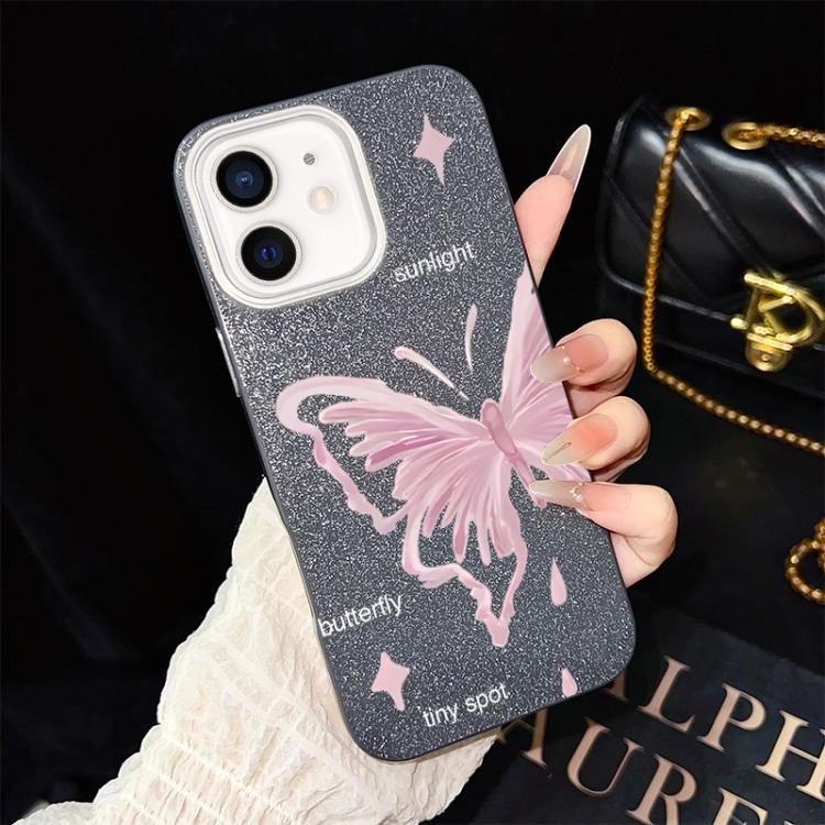 Custodia ibrida PC TPU stelle rosa e farfalle per iPhone
