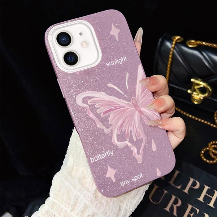 Custodia ibrida PC TPU stelle rosa e farfalle per iPhone