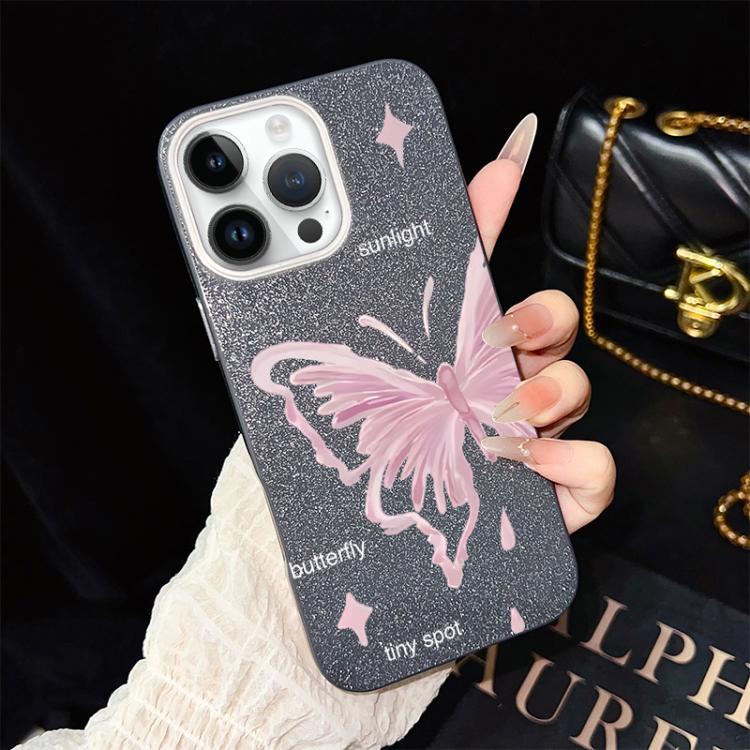Custodia ibrida PC TPU stelle rosa e farfalle per iPhone