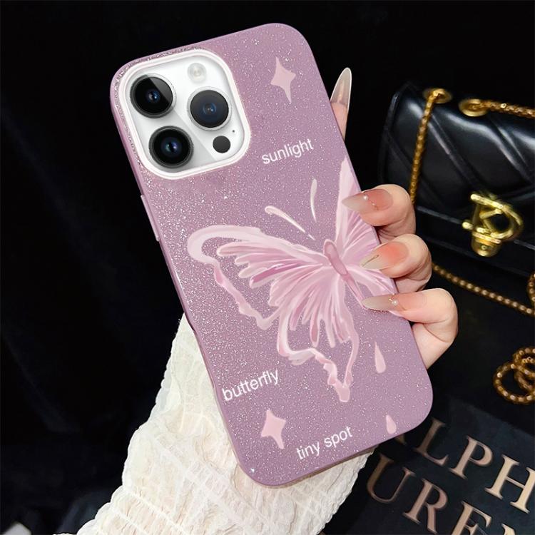 Custodia ibrida PC TPU stelle rosa e farfalle per iPhone