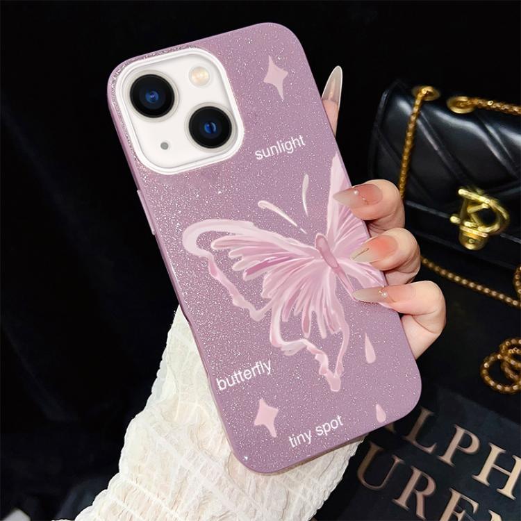 Custodia ibrida PC TPU stelle rosa e farfalle per iPhone