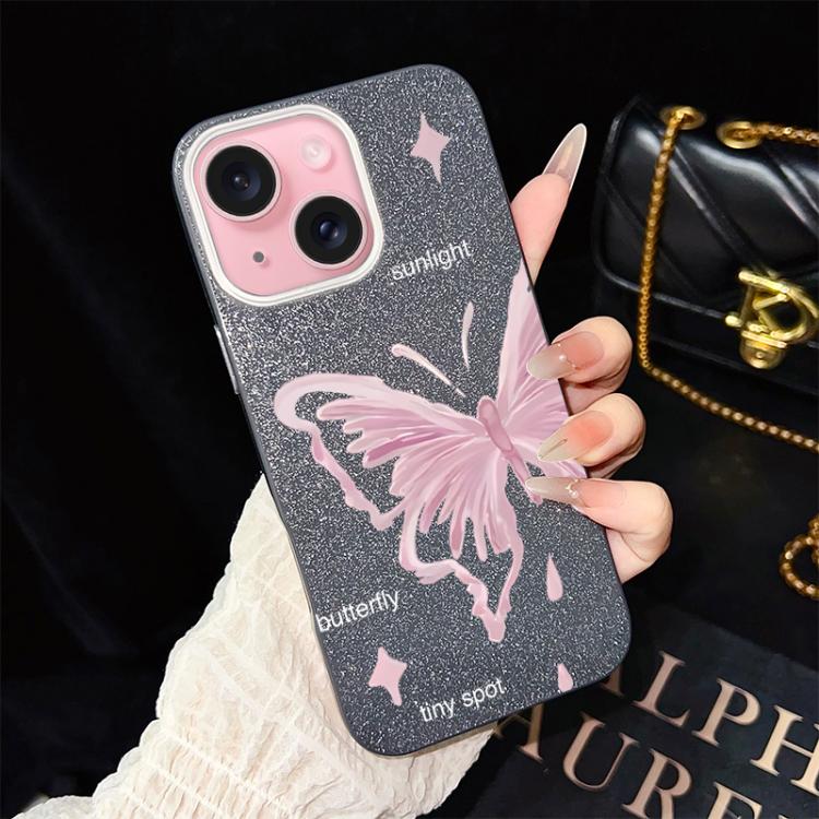 Custodia ibrida PC TPU con stelle rosa e farfalle per iPhone