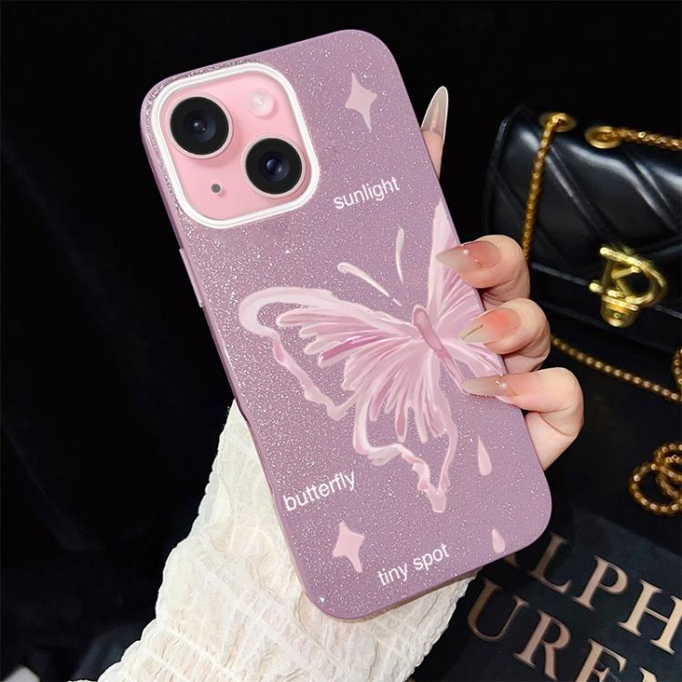 Custodia ibrida PC TPU con stelle rosa e farfalle per iPhone