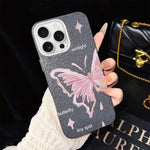 Custodia ibrida PC TPU con stelle rosa e farfalle per iPhone