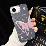 Custodia ibrida PC TPU con stelle rosa e farfalle per iPhone
