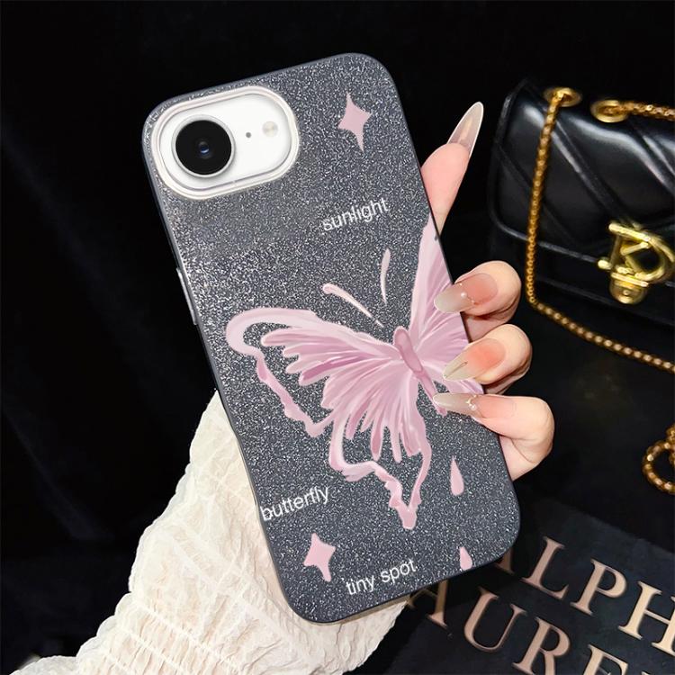 Custodia ibrida PC TPU con stelle rosa e farfalle per iPhone