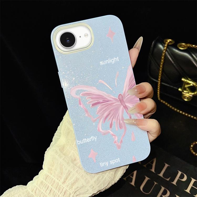 Custodia ibrida PC TPU con stelle rosa e farfalle per iPhone