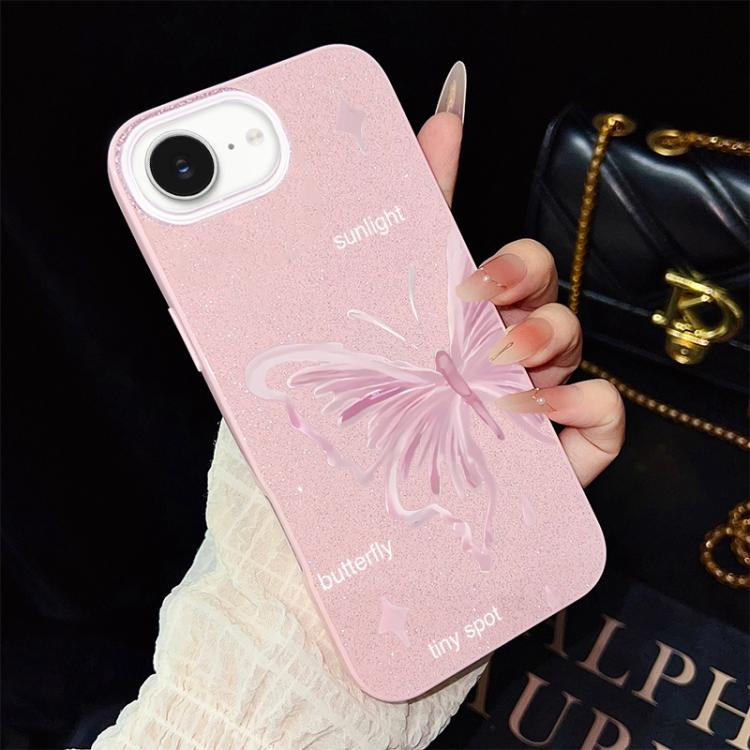 Custodia ibrida PC TPU con stelle rosa e farfalle per iPhone