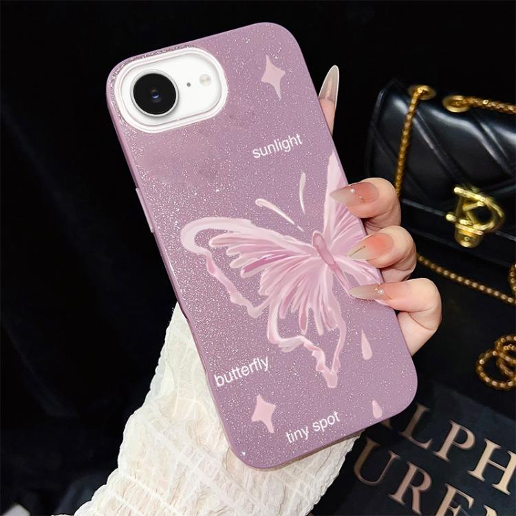 Custodia ibrida PC TPU con stelle rosa e farfalle per iPhone