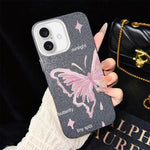 Custodia ibrida PC TPU con stelle rosa e farfalle per iPhone