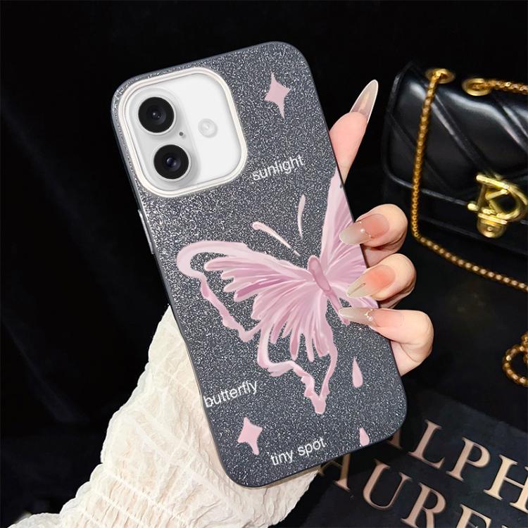 Custodia ibrida PC TPU con stelle rosa e farfalle per iPhone