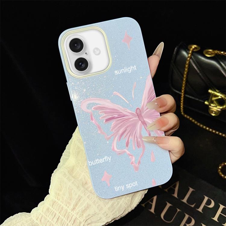 Custodia ibrida PC TPU con stelle rosa e farfalle per iPhone